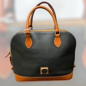 Dooney and Bourke leather zipper satchel. Super condition! Black/Caramel.